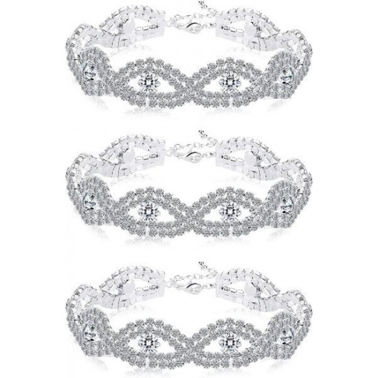 3PCS Bridal Wedding Bracelets Set Made With Clear Crystals Sets For Women Or Bridesmaids 3PCS Bridal Wedding Bracelets Set Made With Clear Crystals Sets For Women Or Bridesmaids